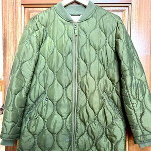 Avec Les Filles Olive Green Quilted Bomber Jacket